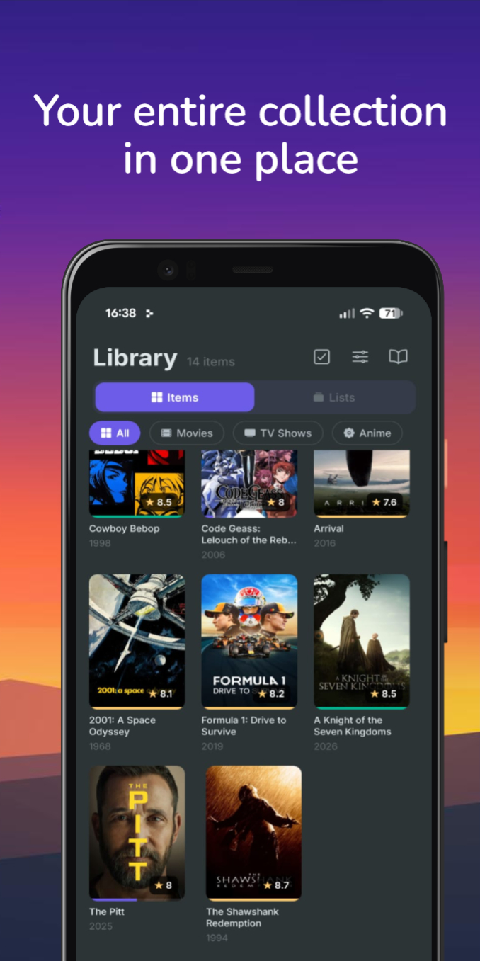 Library screenshot showing full media collection